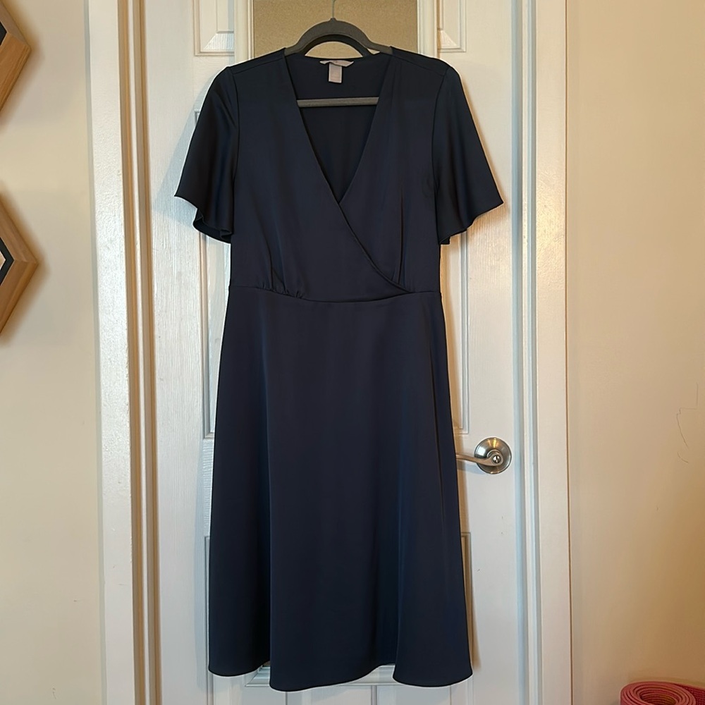 H&M Blue Midi Dress with flutter sleeve